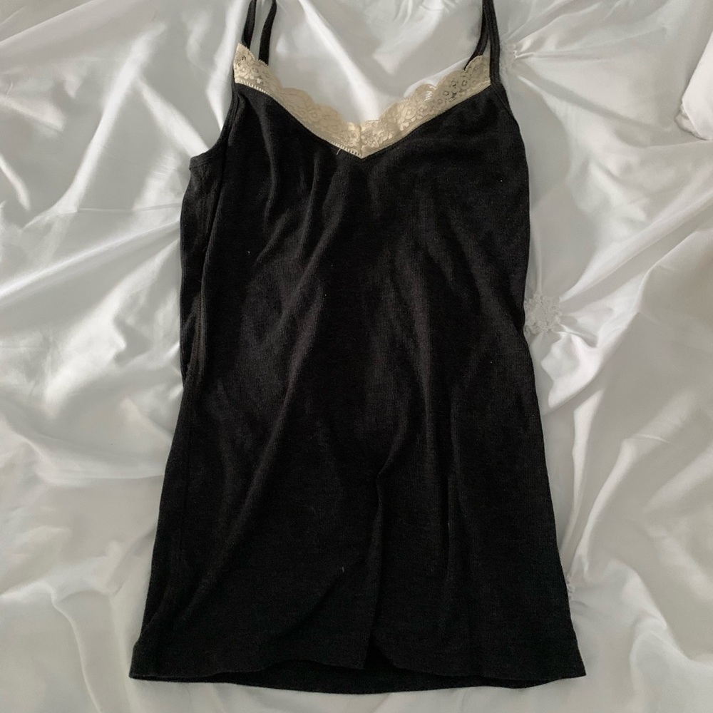 Black Lace Trim Tank Top
